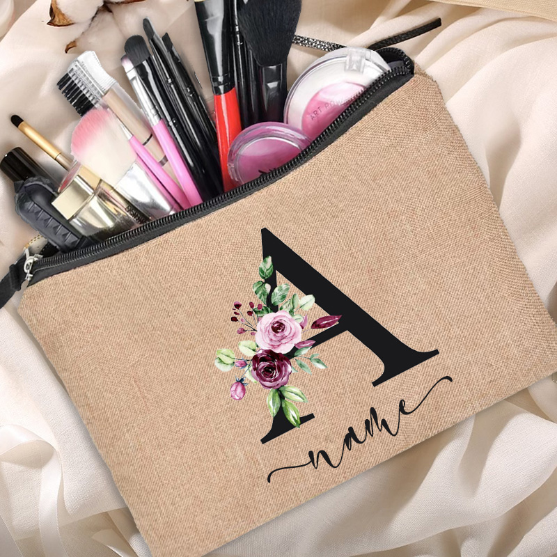 Beauty Makeup Names - Linen Makeup Bag Customized Personalized Name