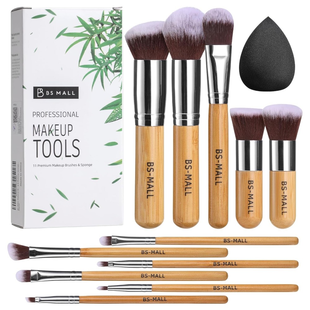 Blush Brush Kabuki - BS-MALL Makeup Brush Set 11Pcs Bamboo