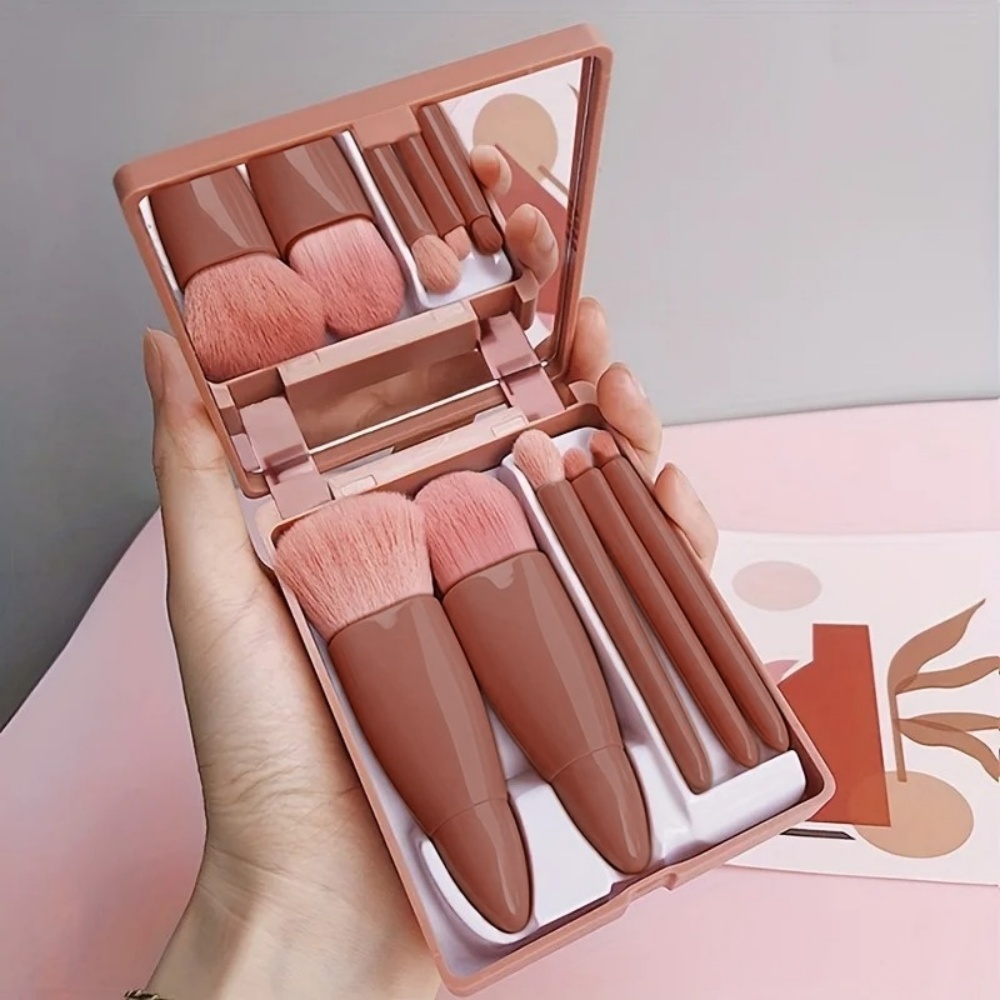 Beauty Makeup Kit Box - 5Pcs Portable Cosmetic Brush Set With
